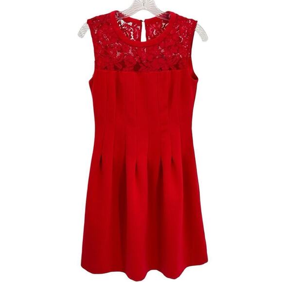 H&M Red Tulip Lace Flare Fitted Sleeveless Party  Dress Size 8 - Picture 1 of 16